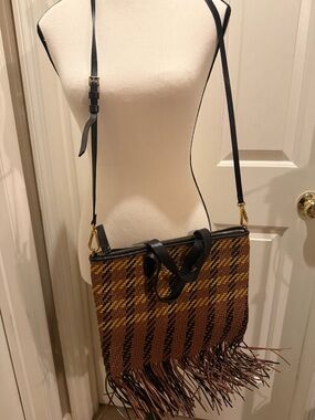 Marni Woven Fringe Crossbody Bag in Brown and Black